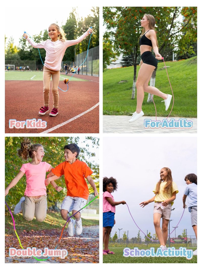 Lorvain Jump Rope for Kids, 8.5FT Adjustable Cotton Skipping Rope with Wooden Handle for Girls and Boys Fitness Workout Exercise Outdoor Fun Activity, Rainbow Jump Rope