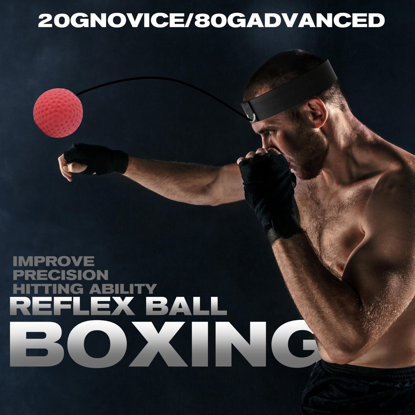 Boxing Reflex Ball with Hand Wraps - 2 Difficulty Levels Boxing Ball to Improve Speed, Hand-Eye Coordination,Fight Reaction for Adults, Kids