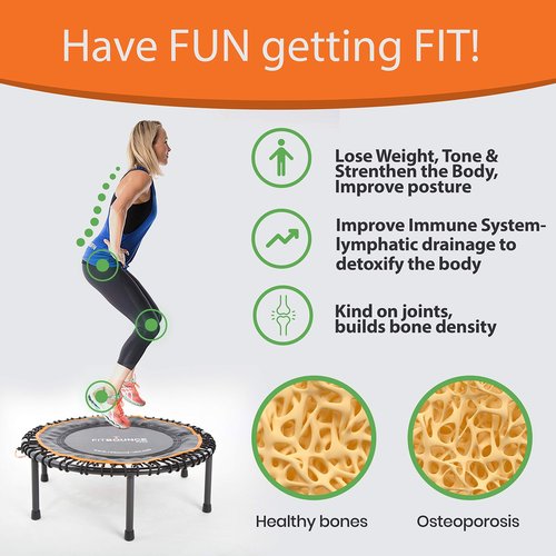 FIT Bounce PRO USA Bungee Rebounder | Assembled | Half Folding | Silent & Beautifully Designed Pro Indoor Mini Trampoline for Adults & Kids | DVD & Online Workouts,Storage Bag & Bounce Counter