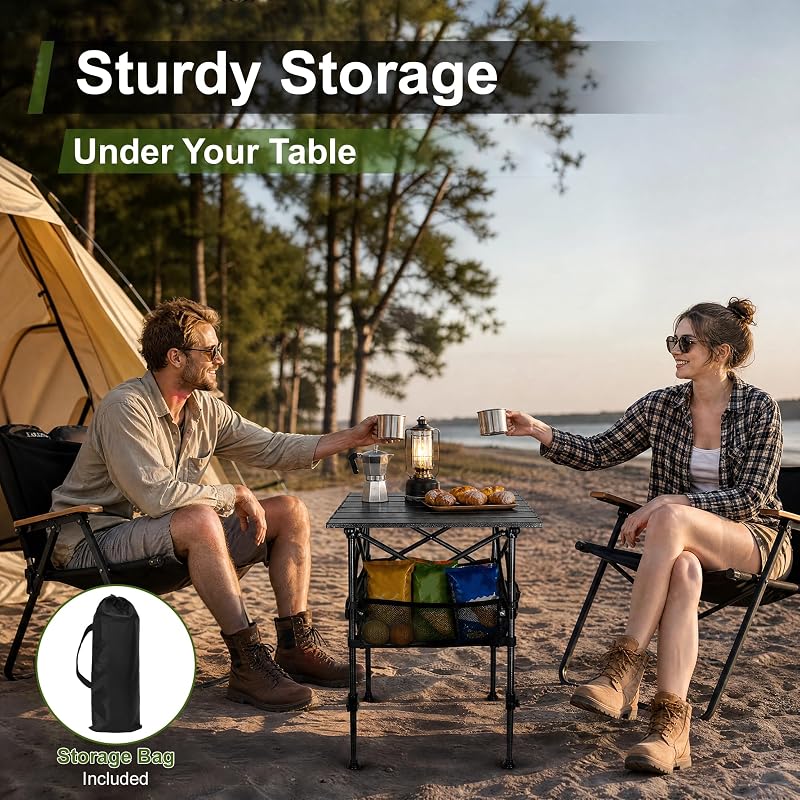 Camping Table 19.7in x 20.9in with Adjustable Height, Black - CAPASTEC Variation: Black