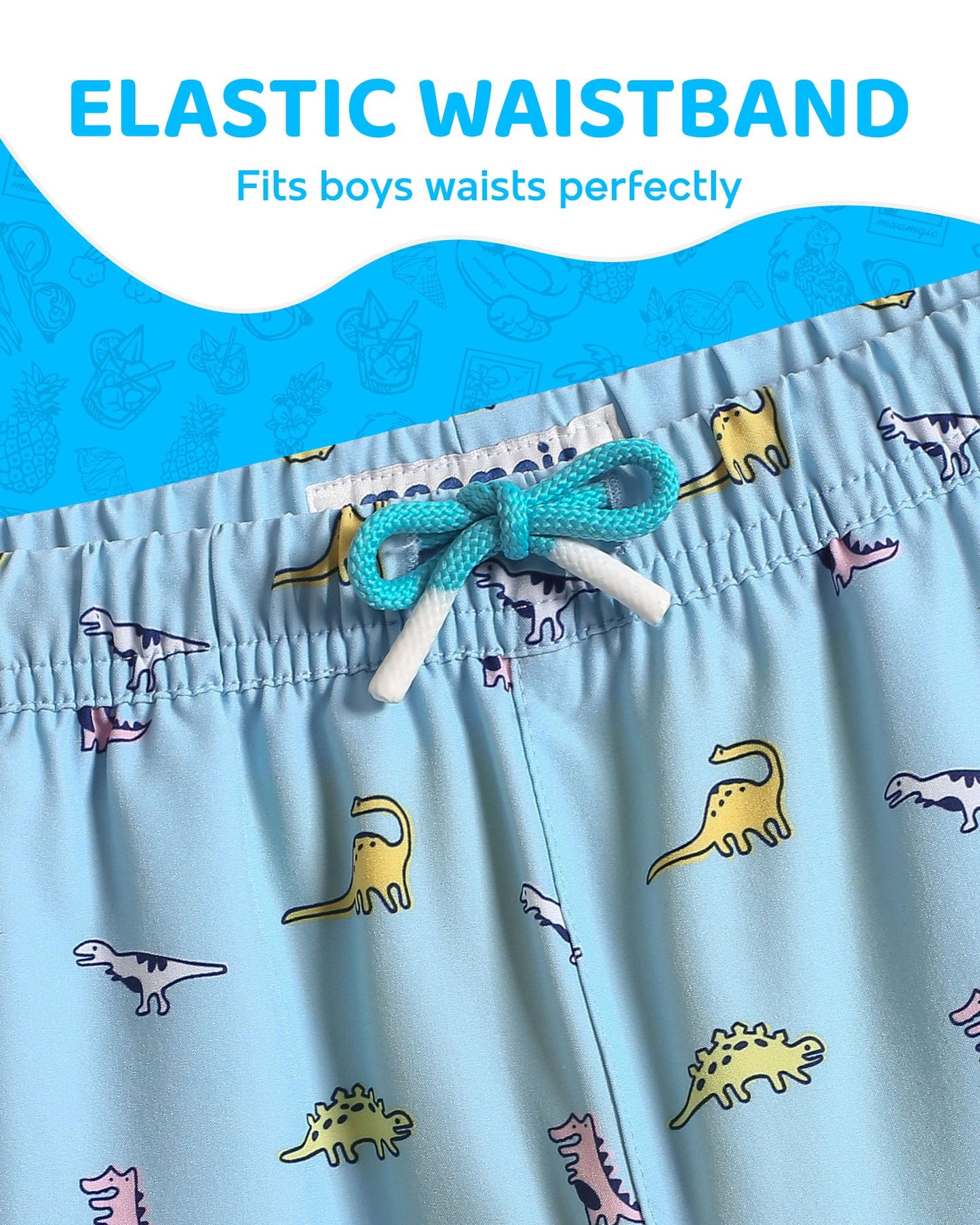 maamgic Boys Swim Trunks with Compression Liner Toddler Boy Swimsuit Quick Dry 4-Way Stretch Swimming Trunks Rubber Dinosaur Green 3T