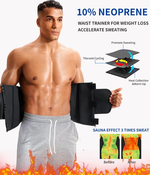 MOLUTAN Men Waist Trainer Trimmer for Weight Loss Tummy Control Compression Shapewear Sweat Belt Body Shaper (Black1, Large)