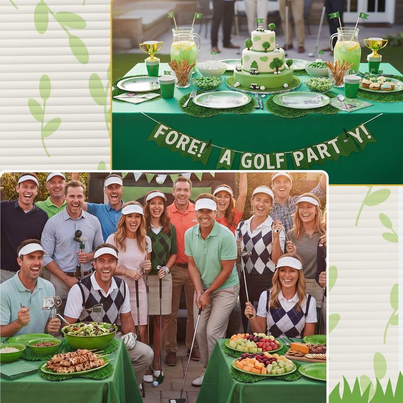 Gandeer 6 Pcs Golf Artificial Grass Mat Placemats for Golf Party Decorations Centerpieces for Table Green Fake Grass Tiles Placemats Birthday Party Decorations for Wedding Baby Shower