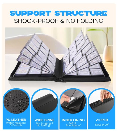 AUSIIBTO Top Loaders Binder, Holds 288 Top Loaders, Side-Loading Pages Design Compatible for 3" x 4" Toploaders 35pt Card Sleeves, Collectible Football, Baseball Trading Card Albums