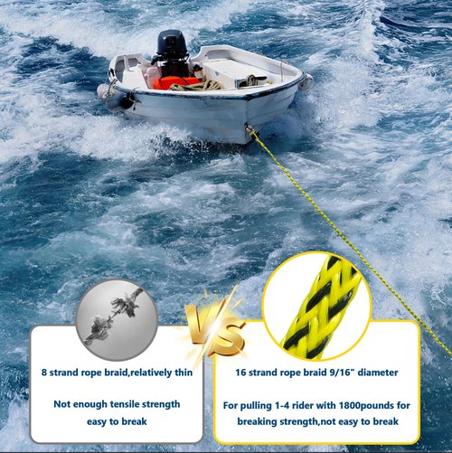 Boat Tow Rope for Tubes Boating, 3K 60FT 1-3 Riders Ski Skiing Heavy Duty Tube Thick Ropes with Floating Foam for Tubing Float Water Wakeboard Towable Tube Yellow and Black