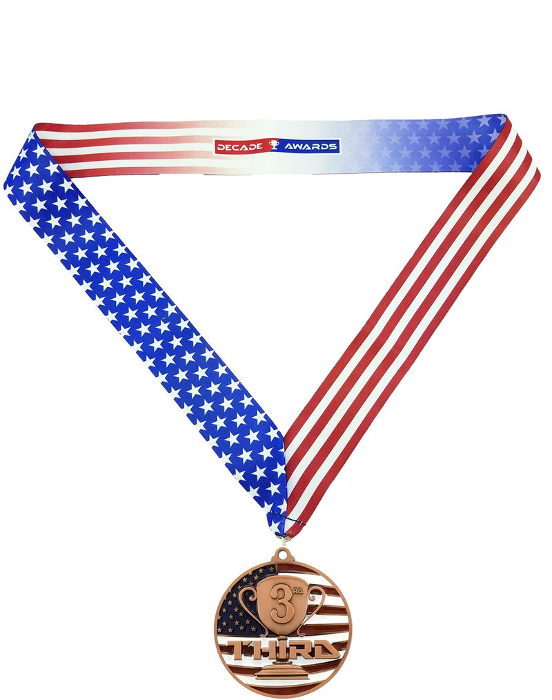 Decade Awards 1st, 2nd, 3rd Place Patriotic Medal - 2.75 Inch Wide Podium Medallion with Stars and Stripes American Flag V Neck Ribbon …