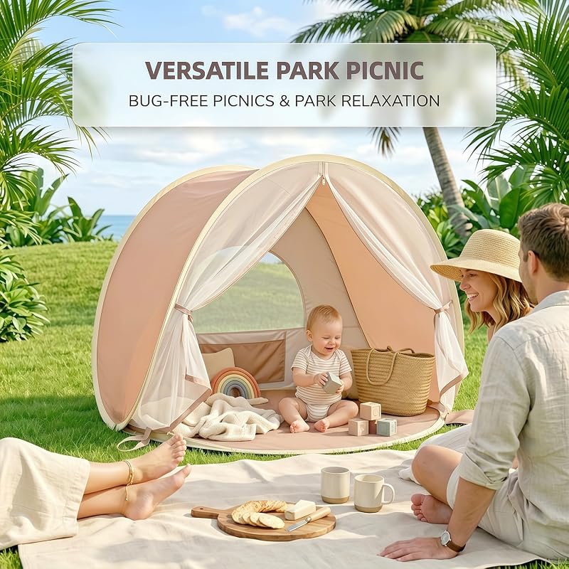 Pop Up Baby Beach Tent with UPF 50+ Sun Shield - Variation: Warm Sand