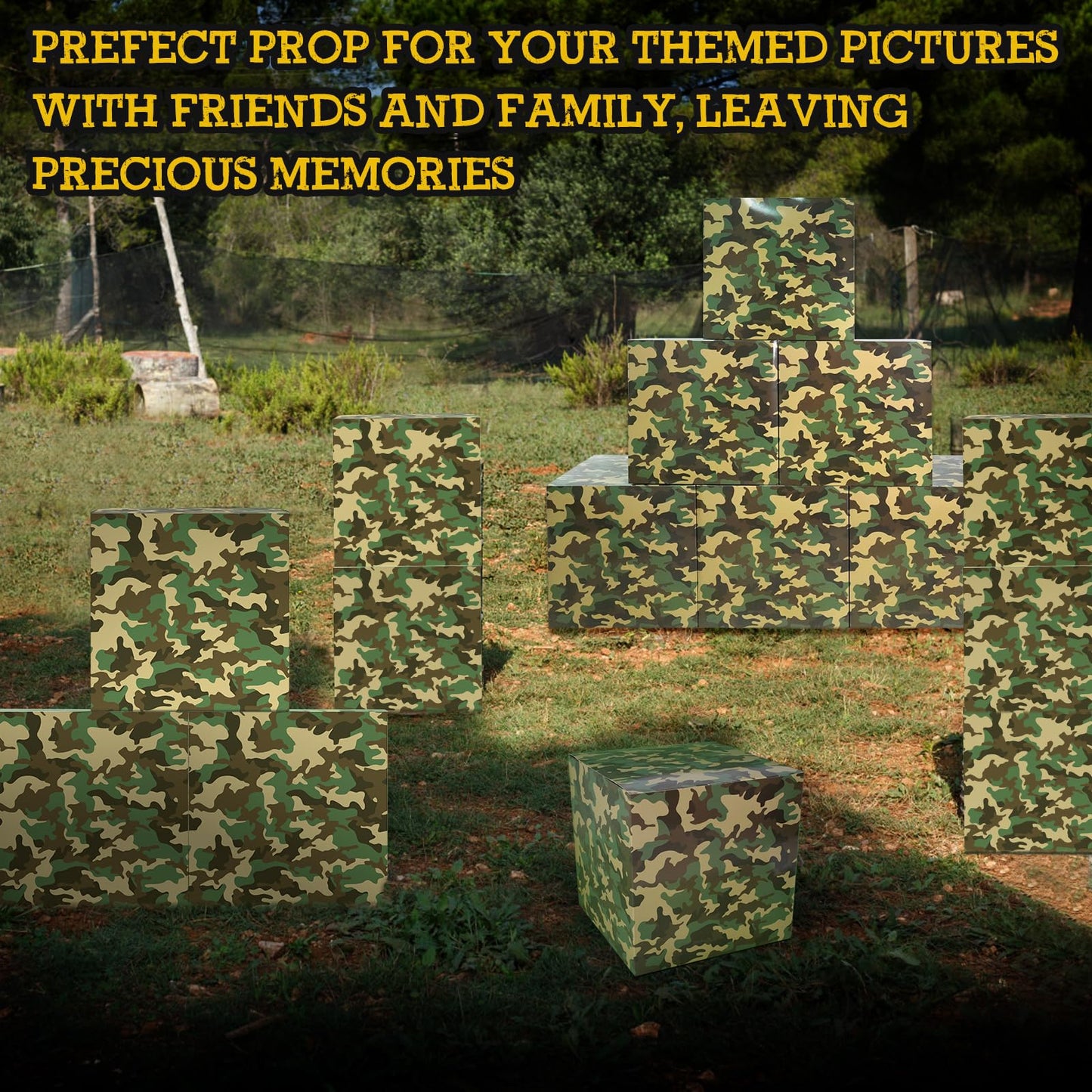 Fjoron 6 PCS Camo Boxes Decor Camo Birthday Party Decor Box Camouflage Photo Booth Props for Military Party Jungle Party Boys Birthday Party Decor Supplies