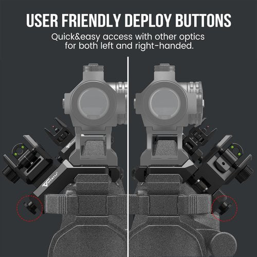 VOTATU V9 45-Degree Offset Iron Sights- Fiber Optic Front and Rear Flip-up Sight Set, Folding Back-up Sites for Picatinny