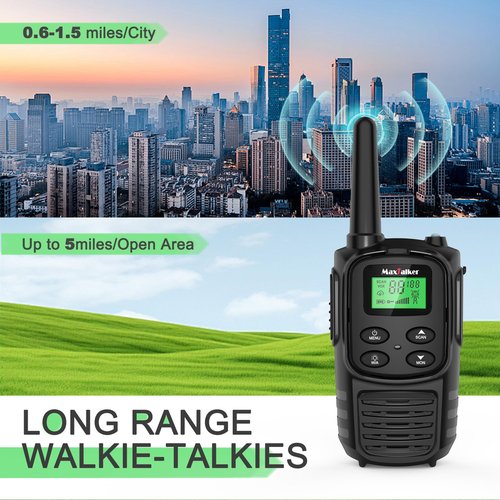 MaxTalker Walkie Talkies Long Range for Adult, MT10 Rechargeable Walkie Talkies FRS Two Way Radio, NOAA, 1200mAh Li-ion Battery USB-C Cable, LED Flashlight, VOX Walkie Talkie for Hiking Camping 2Pack