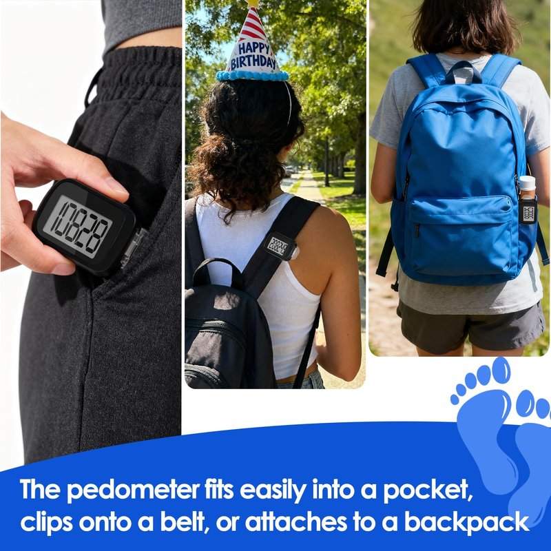 4 Pack Pedometer for Walking, Simple Step Counter 3D Pedometer with Removable Clip and Lanyard, Step Tracker with Large Digital Display, Accurate Step Tracking for Men Women Kids