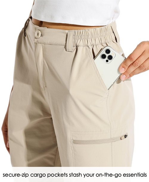 Willit Women's 10" Hiking Cargo Shorts Stretch Golf Active Long Quick Dry Outdoor Summer Shorts Khaki L