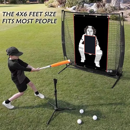 IsleWood 4'x6' Baseball Backstop 600D Oxford Fabric with Strike Zone & Catcher Visuals Portable Batting Cage Net Saver Weather-Resistant Backdrop for Pitching Practice Indoor/Outdoor Use