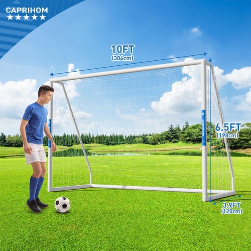 Caprihom Soccer Goal for Backyard 10FTx 6.5F Outdoor Soccer Net with Top Bin Target Net Portable Goal Post Training Equipment