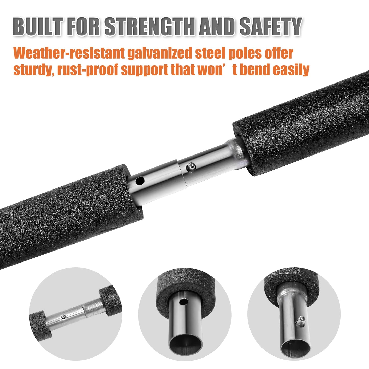 2PCS Trampoline Replacement Poles-Universal Trampoline Replacement Enclosure Poles Kit with Foam Sleeves,Pole Caps & Hardware for 2 Installation Methods, Fits 8-16FT Straight Pole Trampoline Frame