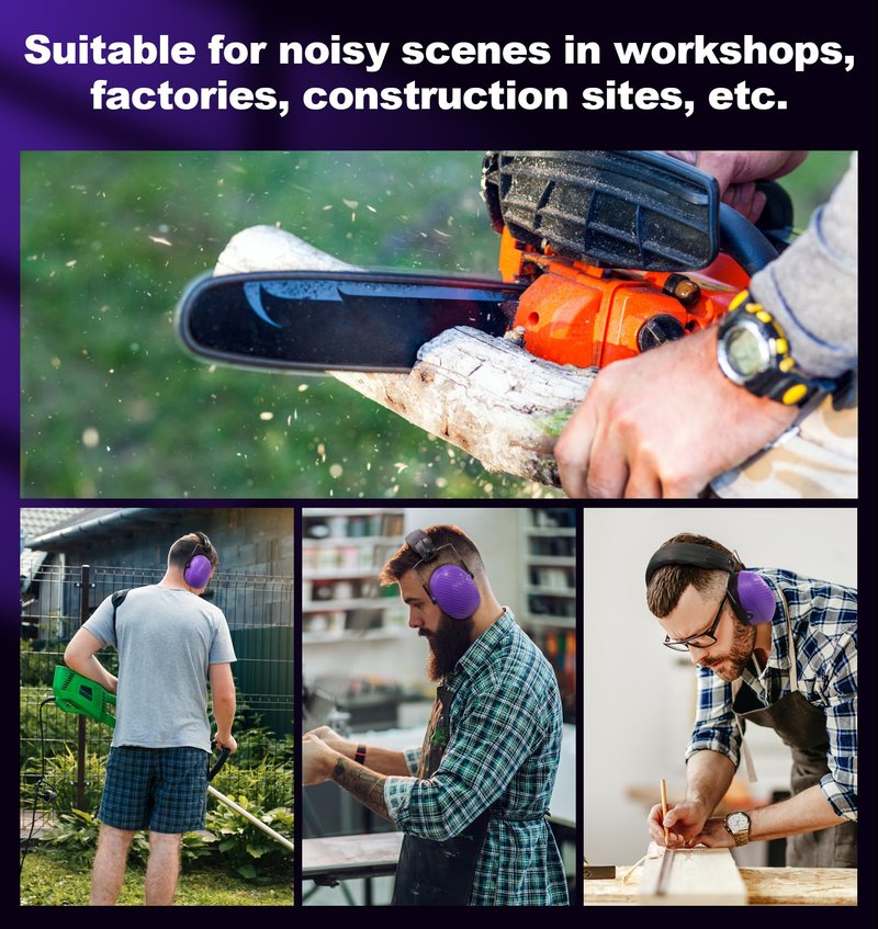 PROHEAR 038 Ear Protection Safety Earmuffs for Mowing, 28dB Noise Reduction Passive Hearing Protector, Compact Foldable Headset for Shooting Construction Power Tools, Purple