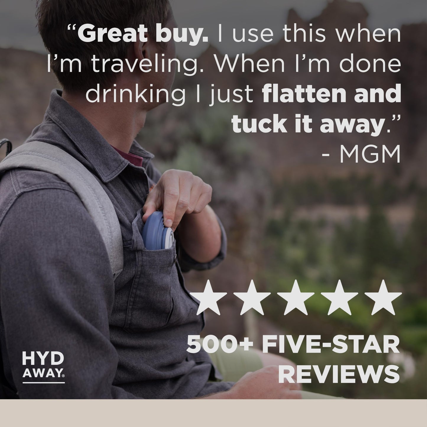 HYDAWAY 17oz Travel Collapsible Water Bottle - BPA-Free, Leakproof, Lightweight, Space-Saving