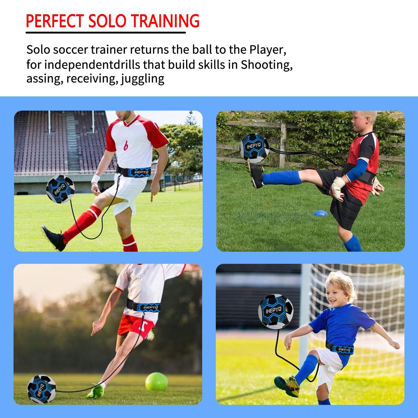 IHEPYQ Soccer Agility Training Equipment Set, 12 Rung 20Ft Agility Ladder, 12 Disc Cones,Solo Soccer Trainer, Jump Rope - Speed Training Equipment for Soccer Football Basketball-Blue
