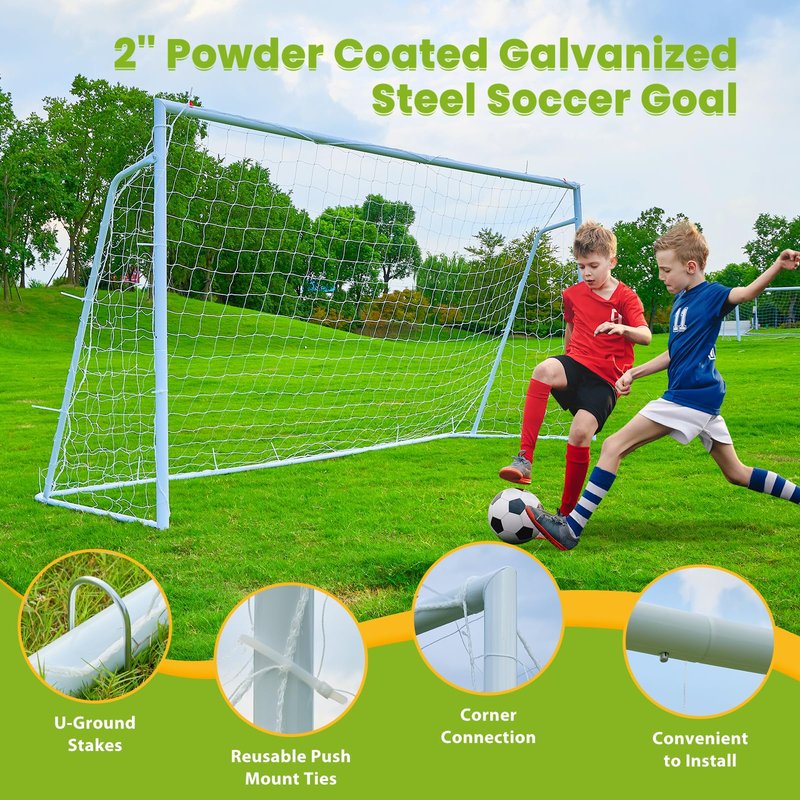 Soccer Goal 12×6, 8×6 and 6×4 FT Soccer Goals for Backyard, 2"Diameter Steel Soccer Goals for Kids and Adults Large soccer goal Powder Coated Galvanized Steel Post With Soccer Target Net for Training
