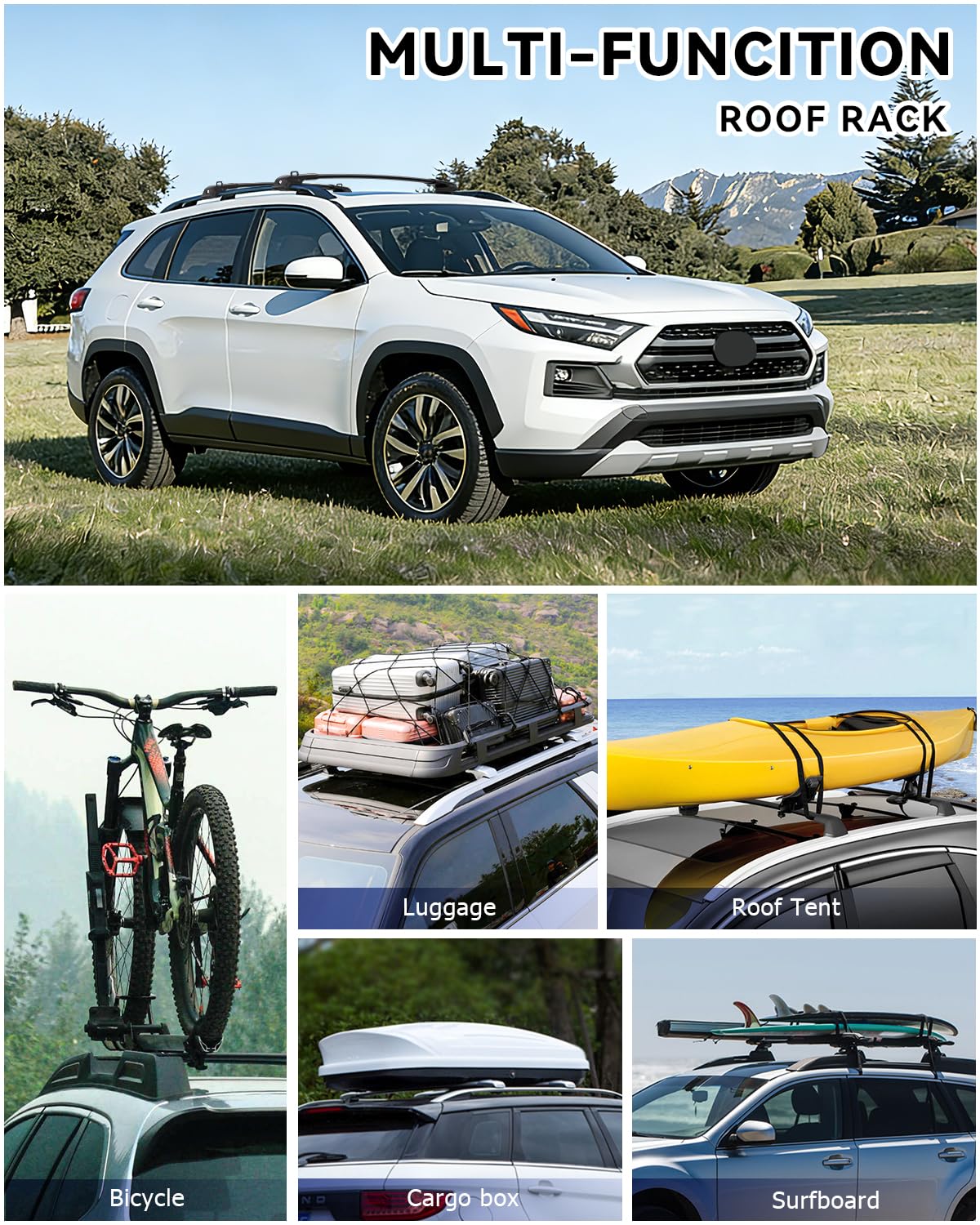 330Lbs Roof Rack Cross Bars Compatible with Toyota RAV4 Adventure/TRD Off-Road 2019-2025, Heavy Duty Aluminum Roof Rails Top-Mount Crossbars Rooftop Luggage Racks Cargo Carrier