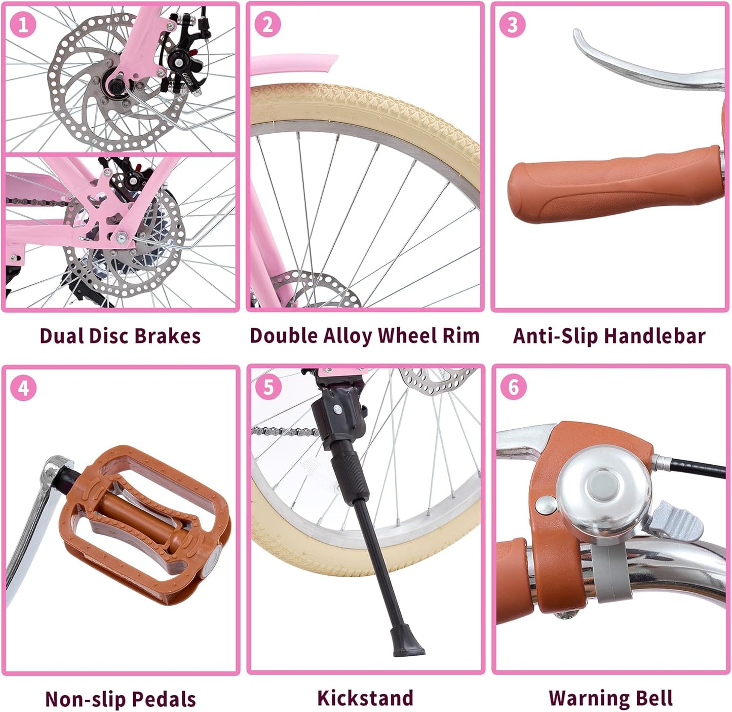 Kids Bike, Retro Cruiser Bike for Girls, 20 24 Inch 7-Speed Kids Bicycles for Ages 6-14 Girls Youth with Rattan Basket, Dual-Disc Brake Carbon Steel Frame Lightweight Bicycle, Multiple Colors