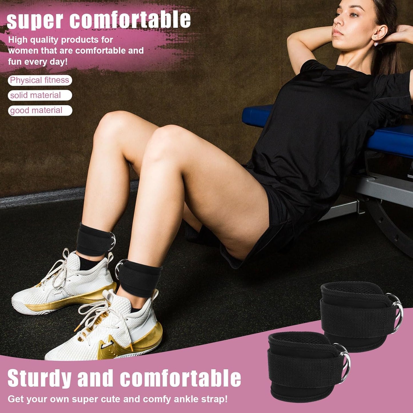 2 Pcs Ankle Strap for Cable Machines Women,Workout Gym Ankle Strap for Cable Machine,Ankles Resistance Bands with Cuffs for Working Out,Glute Bands,Booty Hip Abductors Exercise(Black)