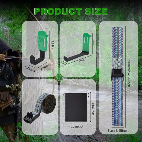 HNJXCAQYQ Tree Stand Strap Bow Hangers - Comes with 3 Metal Gear Hooks and 1bow Hanger Archery, for Tree Stand Platform Saddle Hunting Accessories-No Plastic Parts,Storage Bag Included