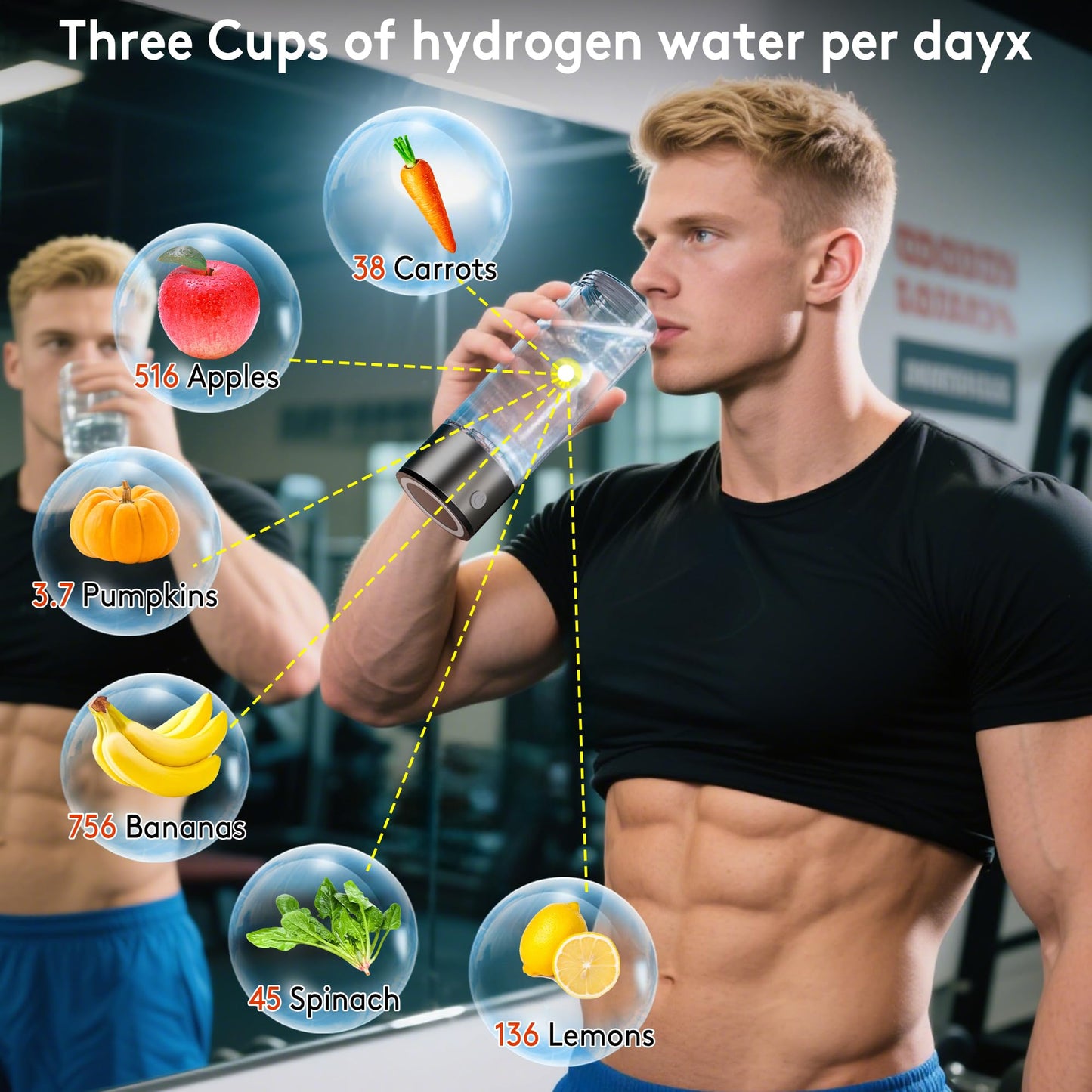 2025 New Hydrogen Water Bottle, 2200PPB in 3Min, SPE PEM Tech, Portable 16OZ, Rechargeable Hydrogen Water Bottle for Travel, Home, Office – Gift for Family & Friends (Light Gray)