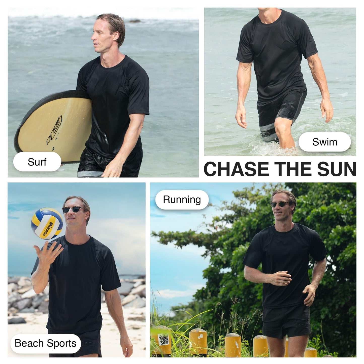 Kanu Surf Men's Standard Short Sleeve UPF 50 Swim Rash Guard Sun Shirt (Regular & Extended Sizes), Black, X-Large