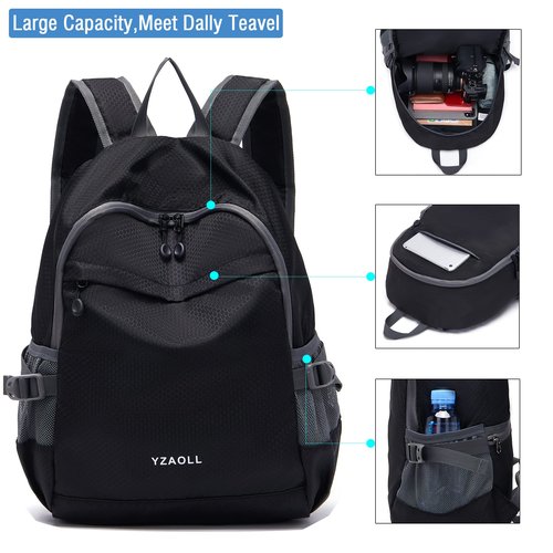 YZAOLL Small Lightweight Packable Hiking Backpack, 20L Hiking Backpack Day Pack for Women Men Travel Camping Vacation,Black