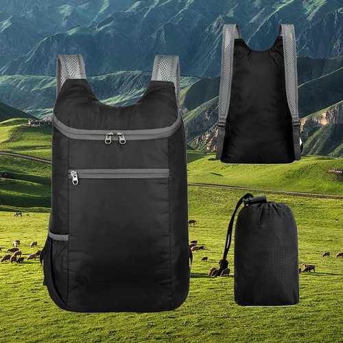Black Backpack, Folding and Waterproof Backpack for Traveling and Hiking