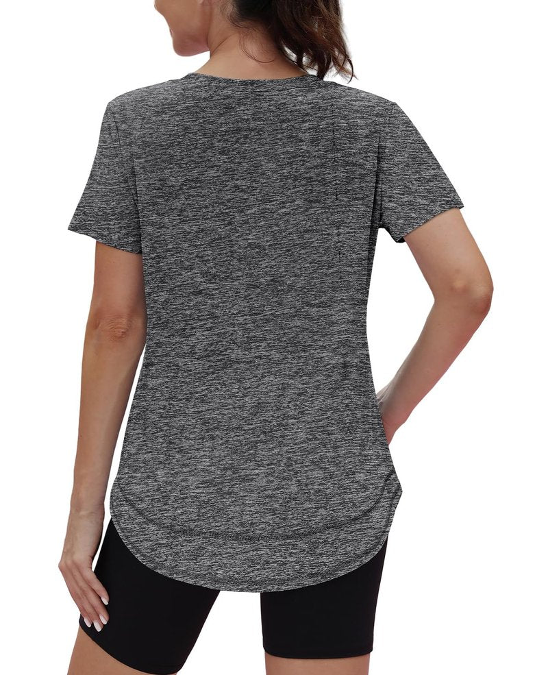 Spring Summer Tops for Women Short Sleeve Hiking Shirts Athleisure Golf Shirt Beach Fashion Curved Hem Loose Fit Grey XXL