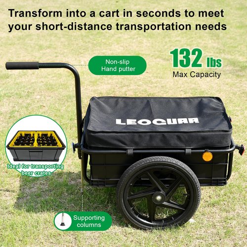 LEOGUAR Bike Cargo Trailer, Handle Cart, Universal Hitch, 2 Quick-Release Wheels, Compact Storage, Weather Resistant Fabric, Bike Trailer, Bike Cart, Bicycle Wagon Cart, Max Capacity: 88/132 lbs