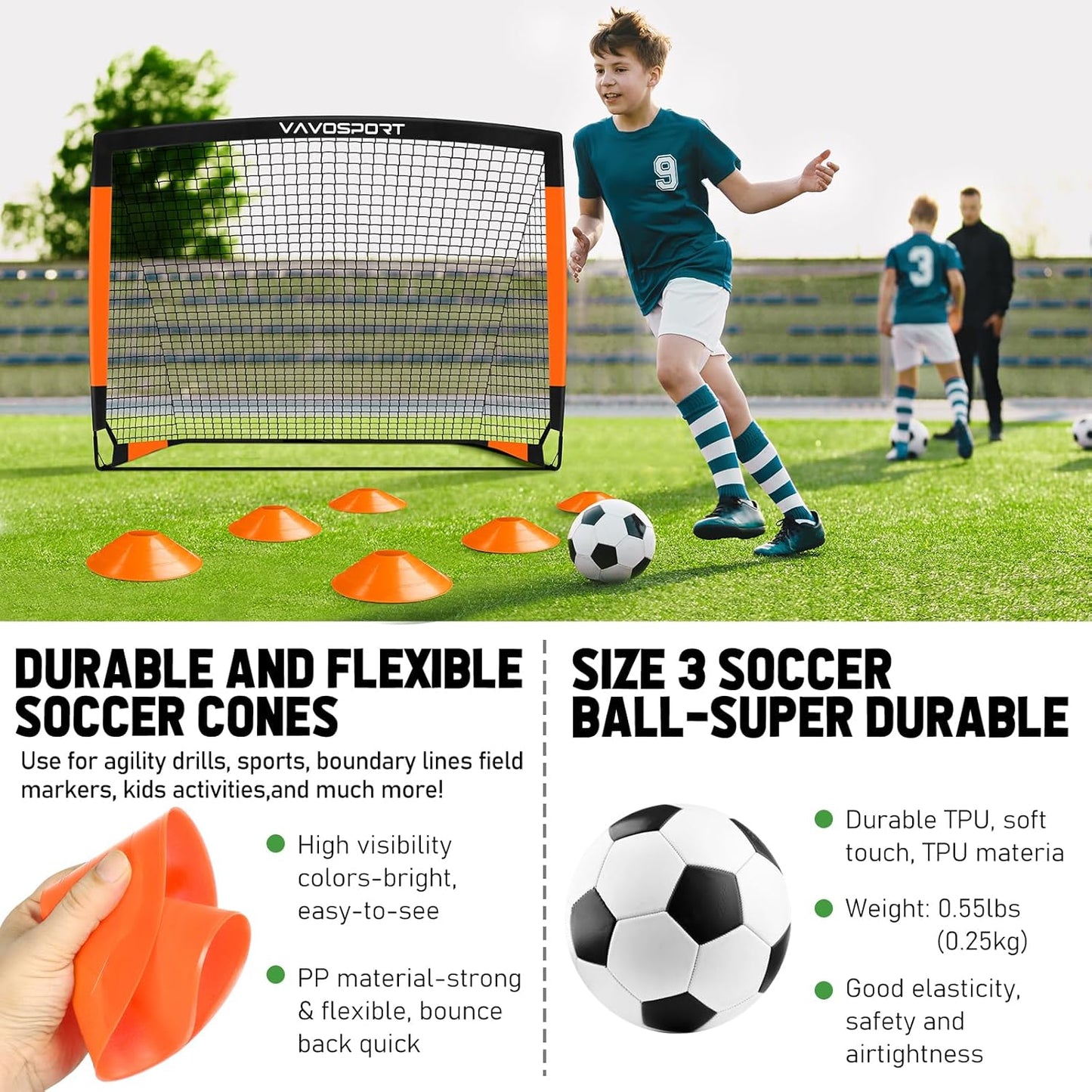 Kids Soccer Goals for Backyard Set, 2 of 4x3 / 6x4 ft Portable Soccer Goal Nets, Pop Up Mini Toddler Soccer Net Training Equipment & Ball, Cones for Ages 3-14, Outdoor Games Gifts for Youth