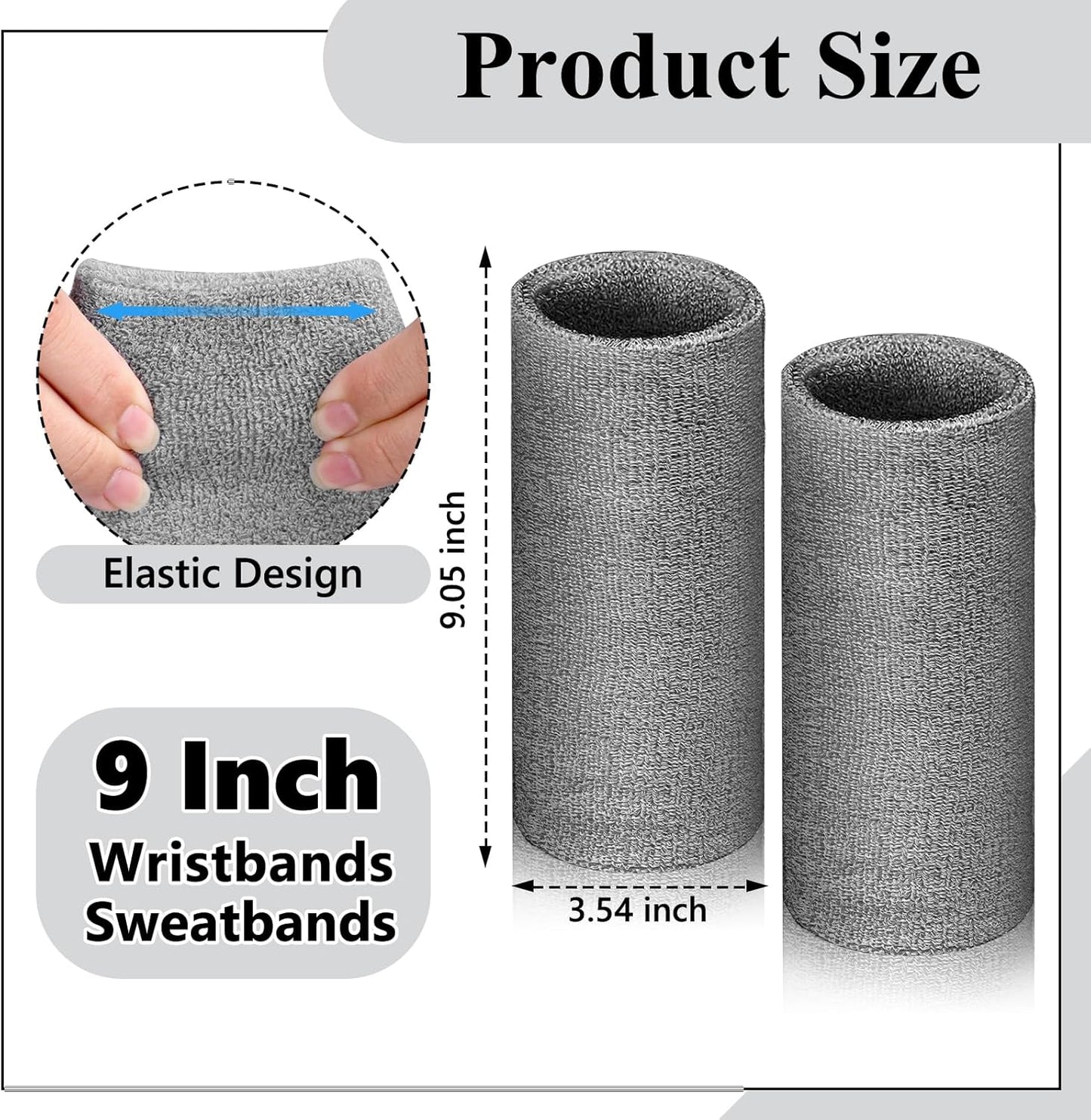 2 Pcs 9 Inch Long Wristbands Sweatbands Black Large Sweat Bands Wristbands Wrist Sweatbands Bulk Arm Sweat Bands for Men Women Weight Loss Football Workout