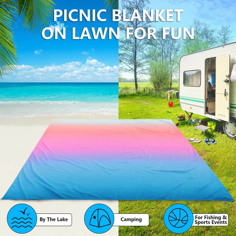 AISPARKY Beach Blanket Waterproof Sandproof Extra Large, Oversized Beach Mat, Quick Drying&Compact&Lightweight, Picnic Blankets Vacation Essentials for Outdoor Beach Camping (79" X 83" (4 Person))