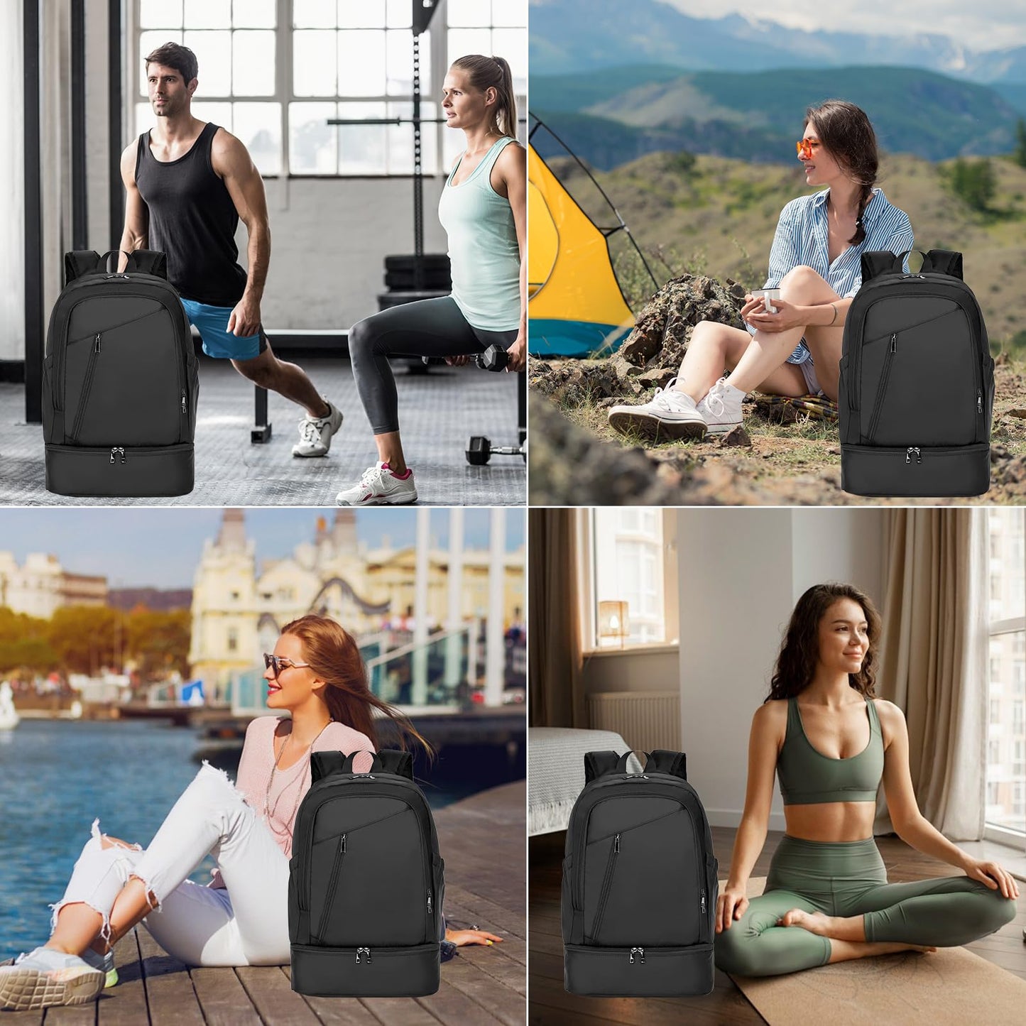 seyfocnia Large Gym Backpack for Men,Waterproof Travel Backpack With Shoe Compartment Lightweight Sports Gym Bag Casual Daypack, Black