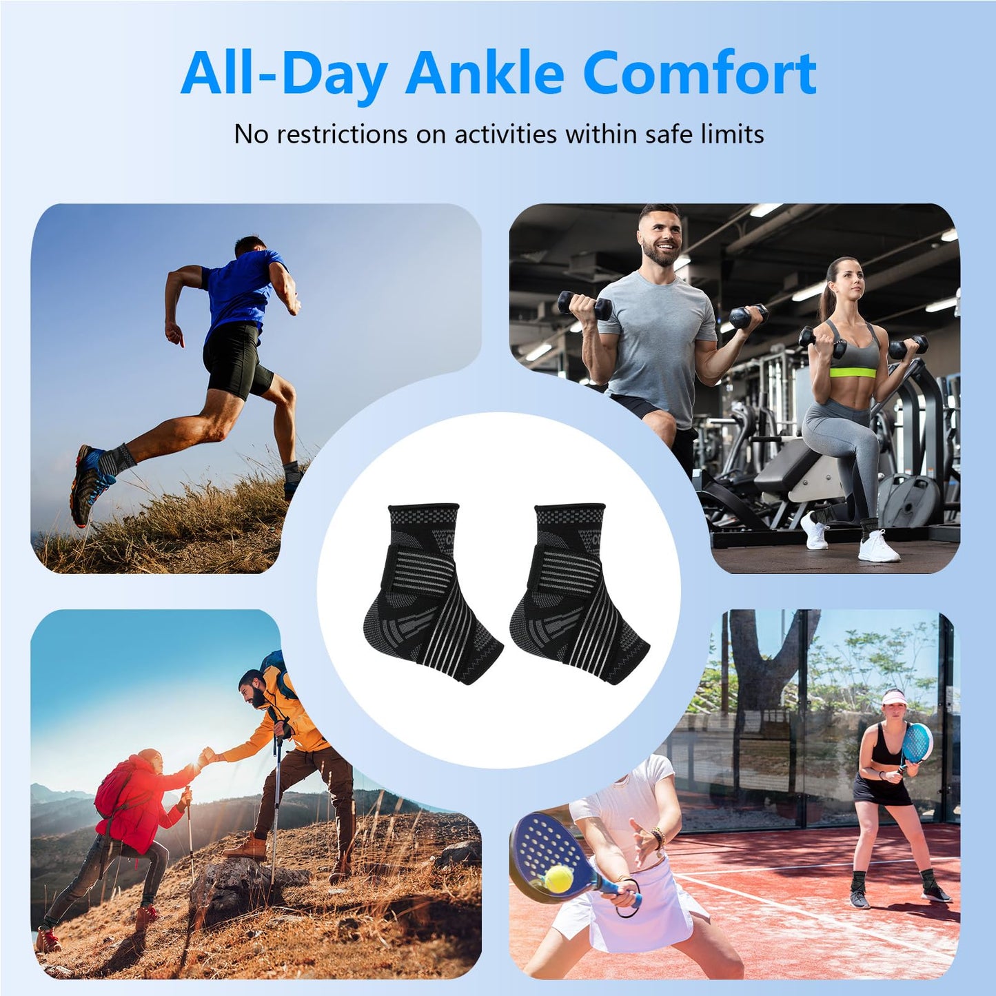 DRNAIETY Copper Ankle Brace for Men & Women - 1 Pair Adjustable Ankle Support Compression Sleeve for Plantar Fasciitis, Achilles Tendonitis, Foot Pain, Swelling, Sprains - Everyday Use (Black, Medium)