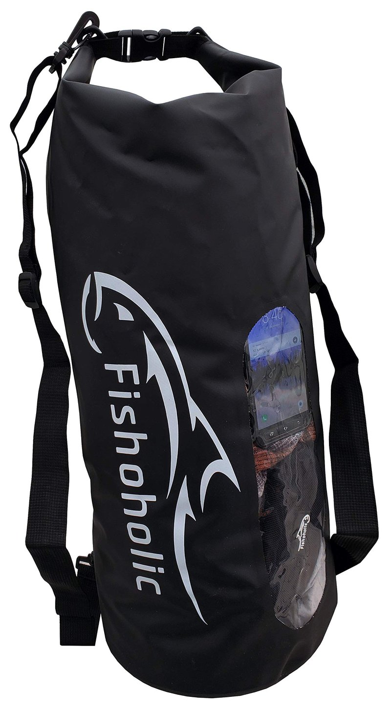 Fishoholic Dry Bag - Waterproof Gear Bags - Fail-Safe Snap - Made Tough & Durable for Kayaking Boating Fishing Hiking Camping Paddle Board & Tailgaiting (Blk, 30L)