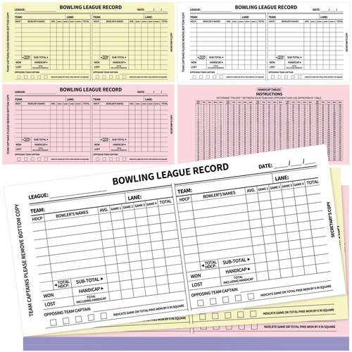 Dunzoom 5 Pack Bowling Team Score Books 9 x 4 Inch Bowling League Record Carbonless 3 Part Recap Sheets or Bowler Score Keeper 750 Pages
