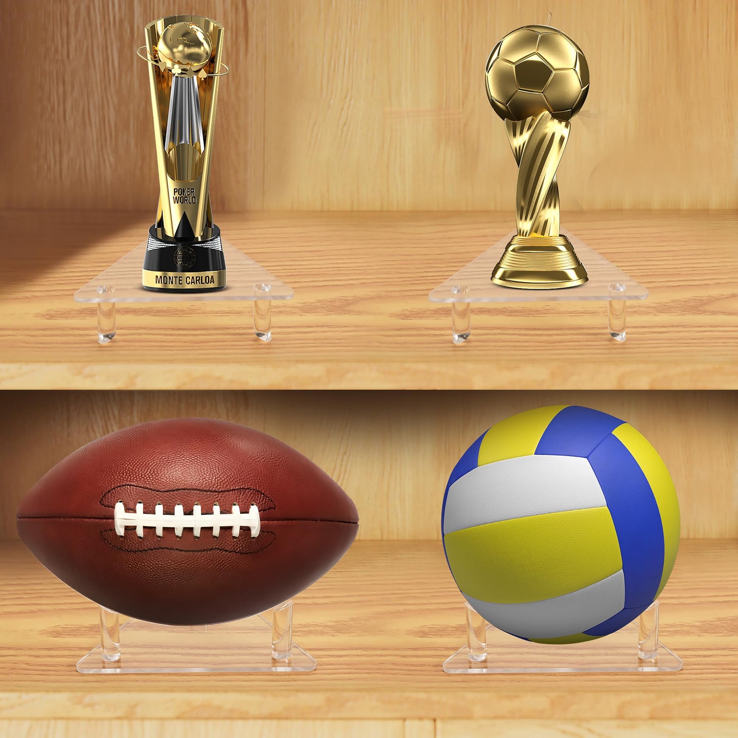 HENJAER Basketball Stand,4-Pack Anti-Slip Acrylic Ball Holder,Tabletop/Shelf Storage for Football Soccer Volleyball Rugby