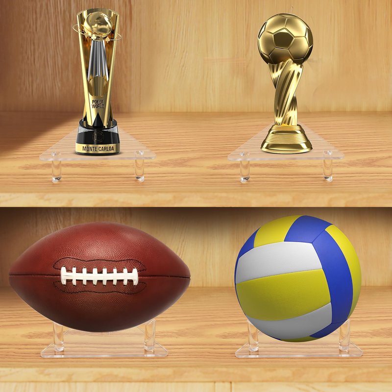 HENJAER Basketball Stand,4-Pack Anti-Slip Acrylic Ball Holder,Tabletop/Shelf Storage for Football Soccer Volleyball Rugby