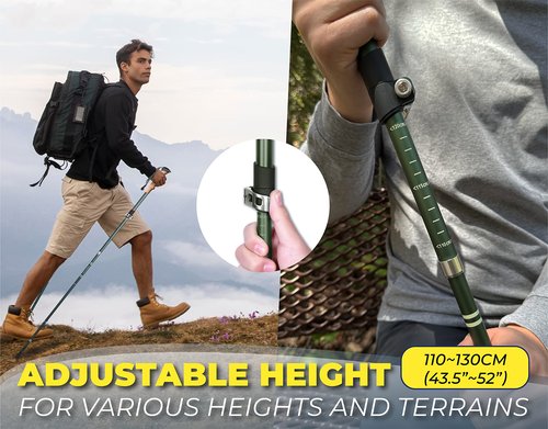 TREKOLOGY TREKZ SE 2pc Collapsible Hiking Stick - Lightweight, Foldable Retractable Trekking Poles for Men, Women & Seniors with Adjustable Height - Nordic Walking Stick for Backpacking,Camping