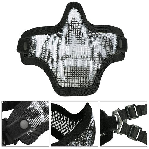 Aoutacc Airsoft Half Face Mask Steel Mesh and Goggles sSet, Tactical Masks Protection Gear for Paintball BBS CS Nerf Game Cosplay Halloween Costume Accessories (Black with Pattern)