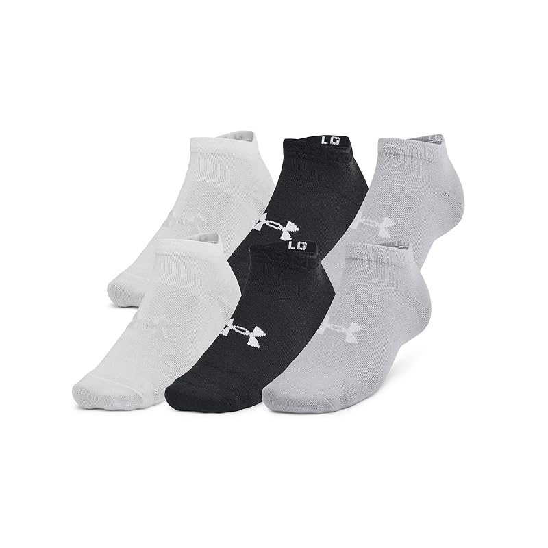Under Armour Unisex Essential Low Socks 6-Pack - Black / Black / Halo Gray+Large