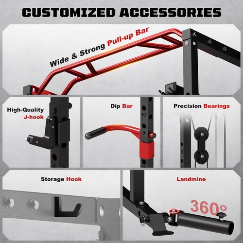 JELENS Power Cage, 2000LBS Multi-Function S11 Power Rack with LAT Pulldown, Squat Rack with Adjustable Pulley System and More Training Attachments, Weight Workout Machine for Home Gym