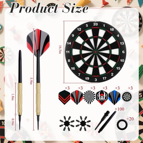 Soulchen 153 Pcs Dartboard Sets -1 Soft Tip Dartboard 12 Soft Tip Darts 100 Extra Dart Tips 18 Tails 2 Flight Protectors 20 Rubber Rings for Indoor Game Party Games Birthday Gifts
