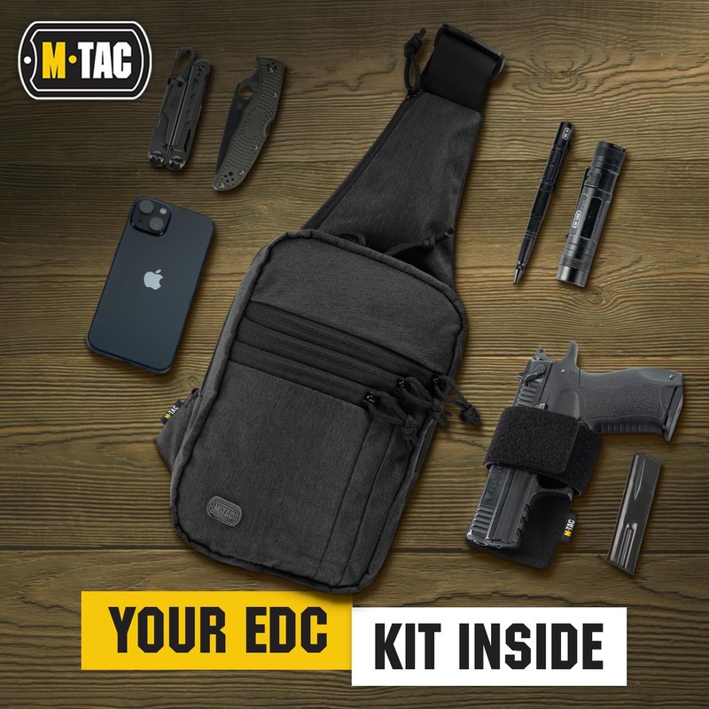 M-Tac CCW Sling Bag for Men & Women - Left-Handed EDC Shoulder Bag Tactical - Crossbody Concealed Carry Bag - Mens Chest Pack (Black Left-Handed)