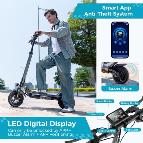 Electric Scooter for Adults, 1000W Powerful Motor, 28 MPH Top Speed & 28 Mile Range, 10" Off-Road Pneumatic Tires, Dual Suspension & Dual Disc Brakes, Foldable Adjustable Handlebar Commuting E Scooter