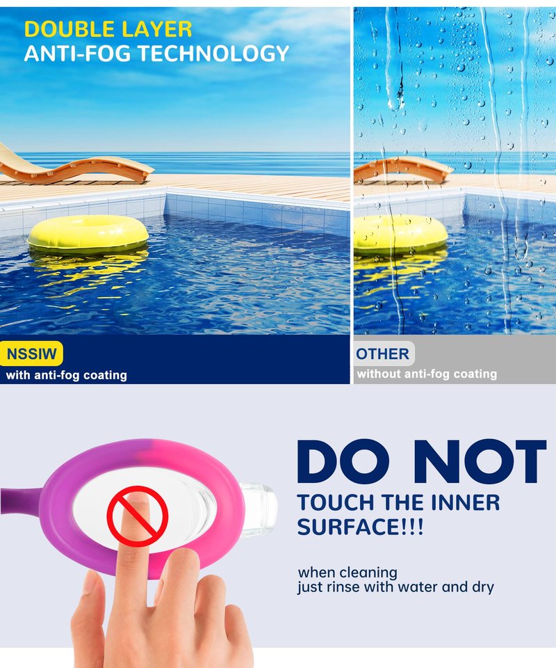 NSSIW Kids Swim-Goggles Swimming-Goggles-for Kids: Goggles Anti Fog Pool No Leak 2 Pack Ages 3-16